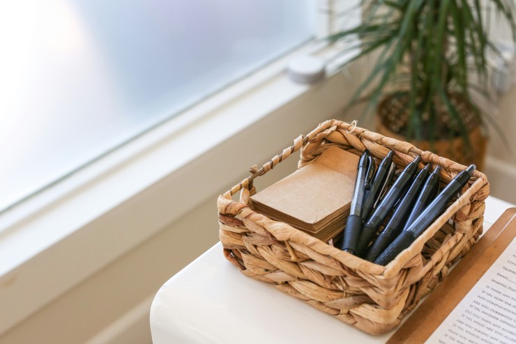 Basket with pens