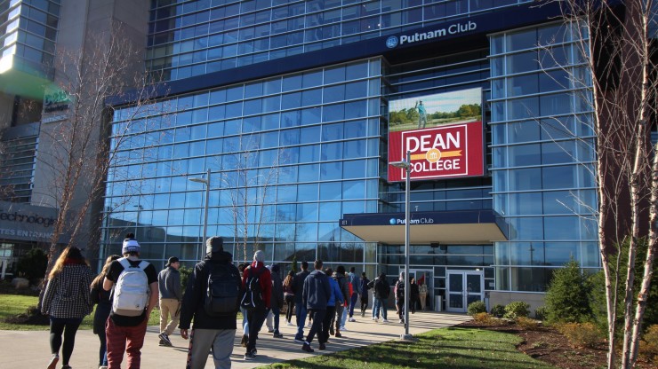 Sport Management majors from Dean College walking into the corporate offices of the New England Patriots.