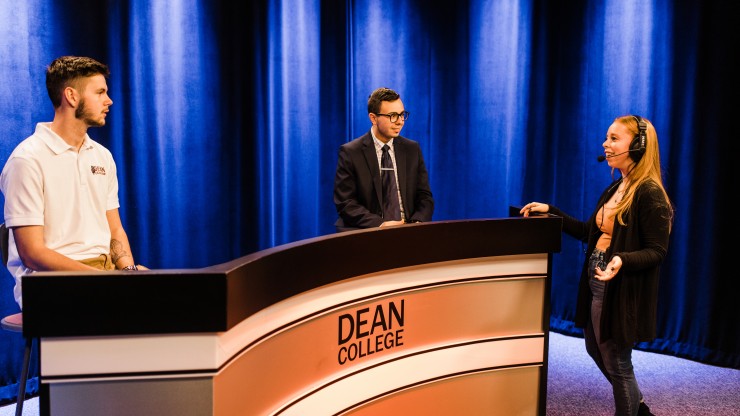 Sports broadcasting interns working in a studio after finding the right sport broadcasting internship