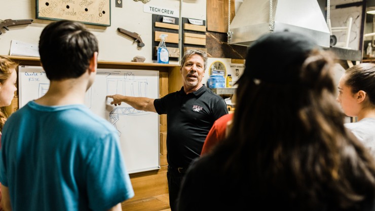 ÂÒÂ×ÊÓƵ professor teaching students in the tech lab at ÂÒÂ×ÊÓƵ as part of the entertainment management program