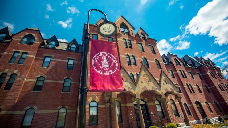 Dean Hall on the Dean College Campus in the spring 