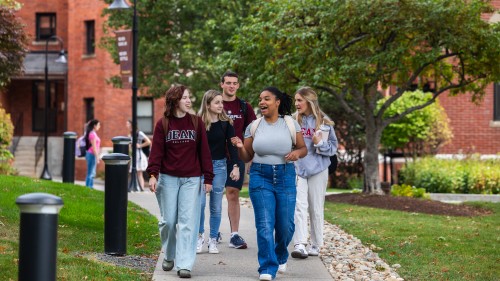 Dean College students walking on campus at Dean College
