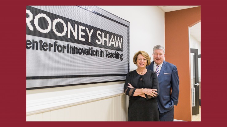 Dr. Rooney and Dr. Gerry Shaw at the dedication of the Rooney Shaw Center for Innovation in Teaching