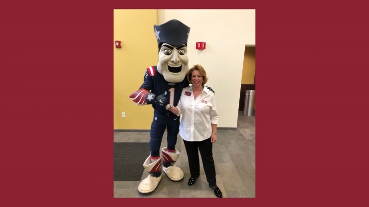 Dr. Rooney with Pat the Patriot